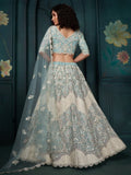 Ravishing Firozi Sequins Georgette Wedding Wear Designer Lehenga Choli - Ethnic Plus In
