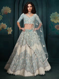 Ravishing Firozi Sequins Georgette Wedding Wear Designer Lehenga Choli - Ethnic Plus In