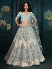 Ravishing Firozi Sequins Georgette Wedding Wear Designer Lehenga Choli - Ethnic Plus In