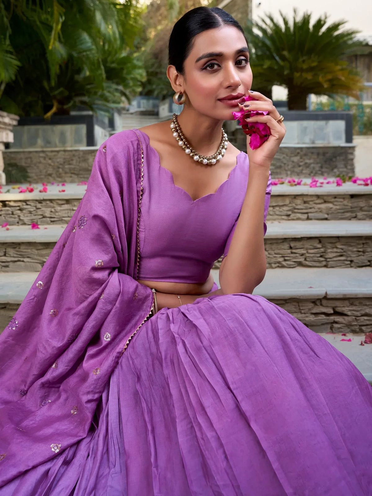 Purple designer lehenga choli with gold embroidery, perfect for Indian ethnic wear occasions