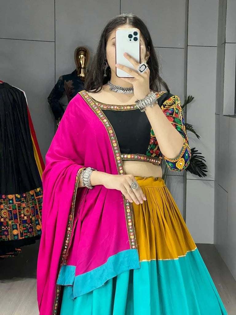 Ravishing Multi Color Cotton Gotta Patti Lehenga Choli With Dupatta - Ethnic Plus In