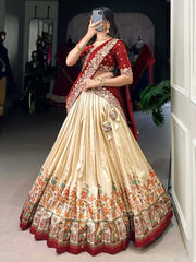 Ravishing Off - White Tussar Silk Wedding Lehenga With Embroidered Choli - Ethnic Plus In