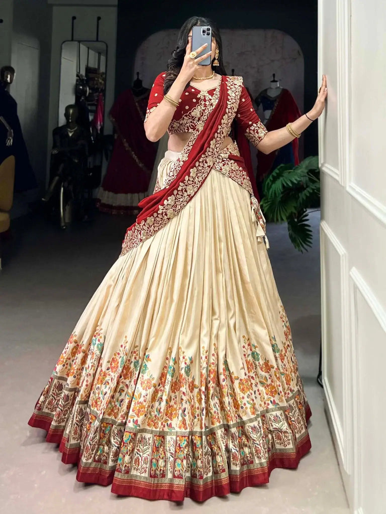 Ravishing Off - White Tussar Silk Wedding Lehenga With Embroidered Choli - Ethnic Plus In