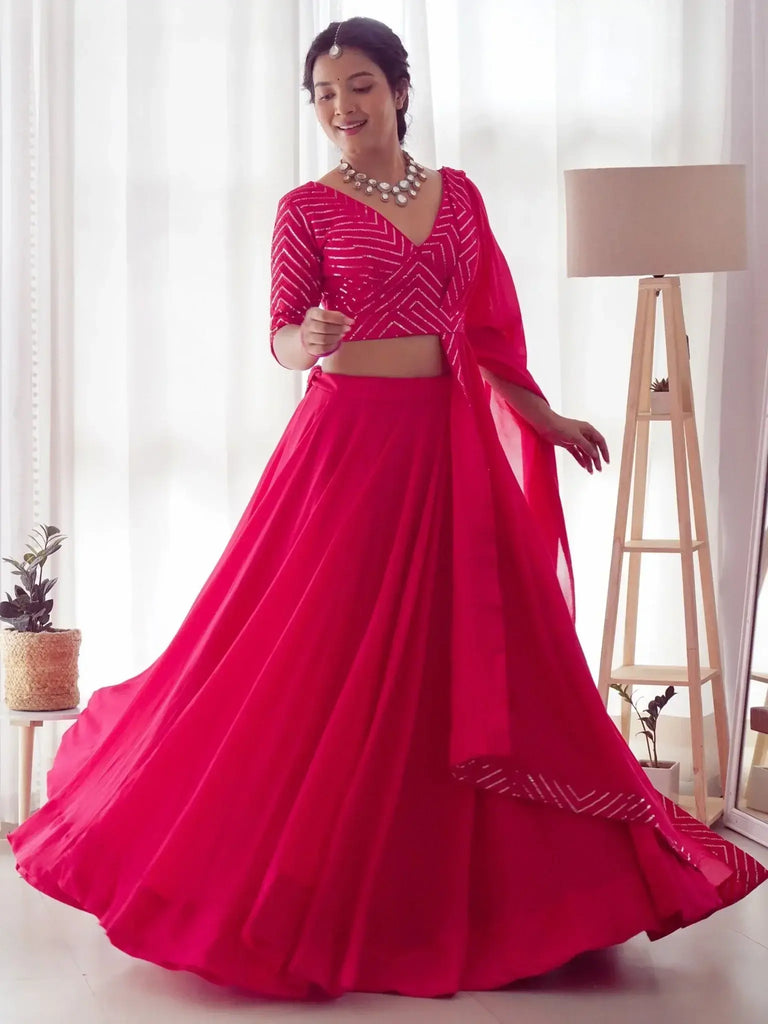Ravishing Rani Pink Sequins Georgette Function Wear Lehenga Choli - Ethnic Plus In