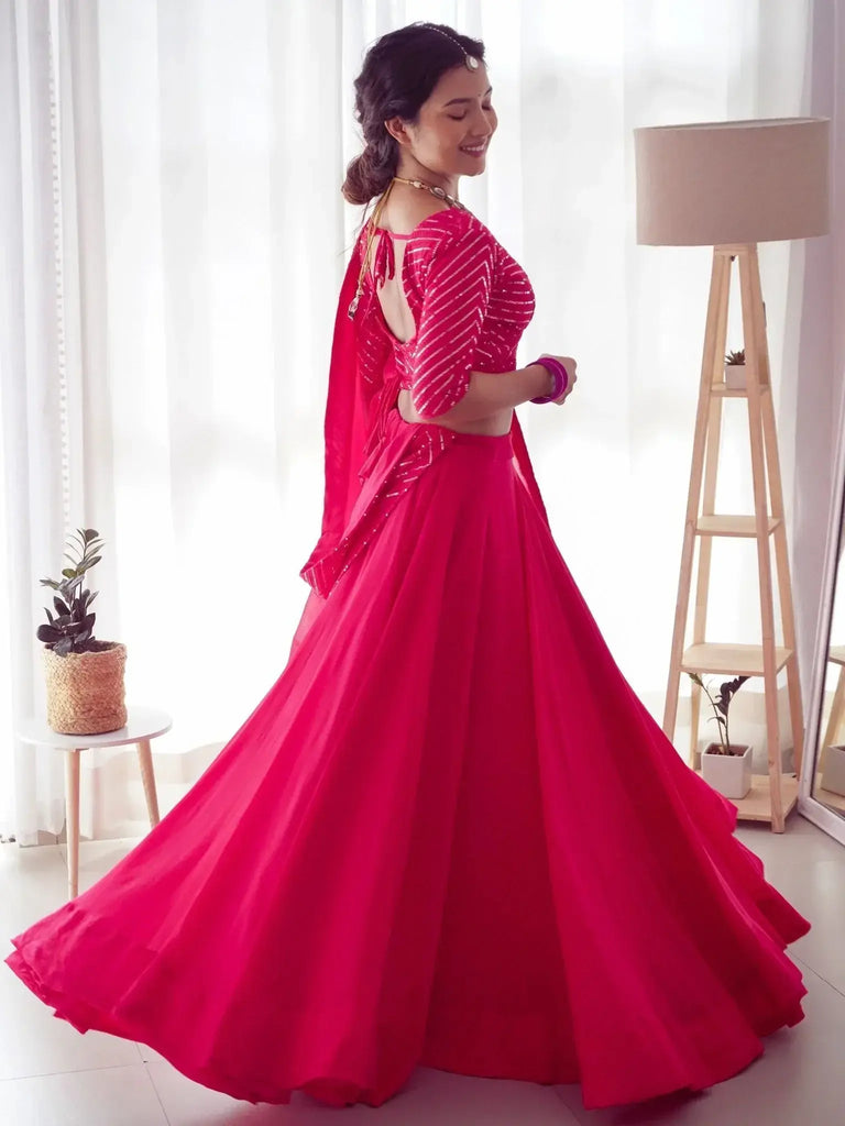 Ravishing Rani Pink Sequins Georgette Function Wear Lehenga Choli - Ethnic Plus In