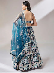 Ravishing Teal Blue Color Sequins Soft Net Party Wear Lehenga Choli - Ethnic Plus In