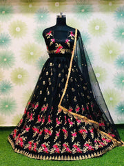 Black Embroidered Heavy Net Wedding Lehenga Choli