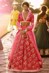 Red Embroidery Thai Silk Bridal Lehenga Choli