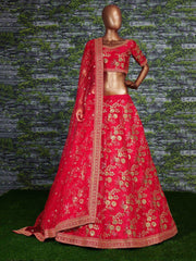Red Embroidery Thai Silk Bridal Lehenga Choli