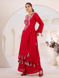 Stunning Red Rayon Thread Embroidered Festival Wear Co-ord Set