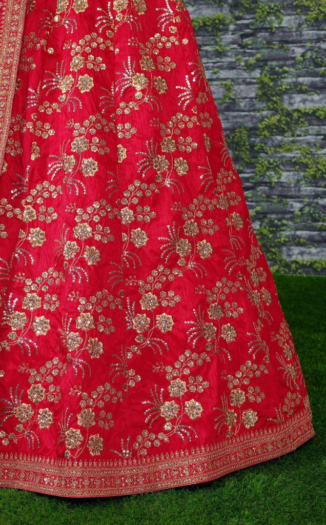 Red Embroidery Thai Silk Bridal Lehenga Choli