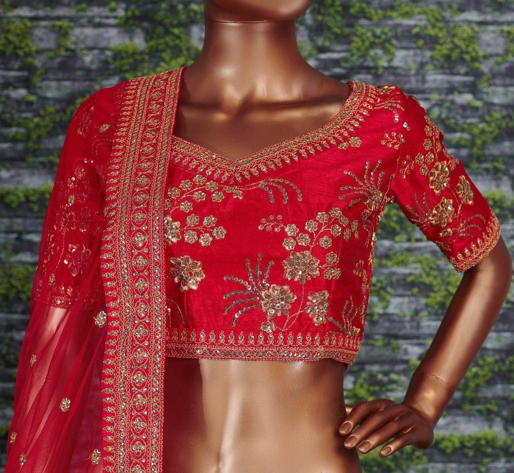 Red Embroidery Thai Silk Bridal Lehenga Choli