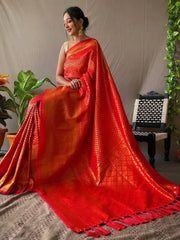 Lavish Red Jacquard Kanjeevaram Silk Wedding Saree With Blouse