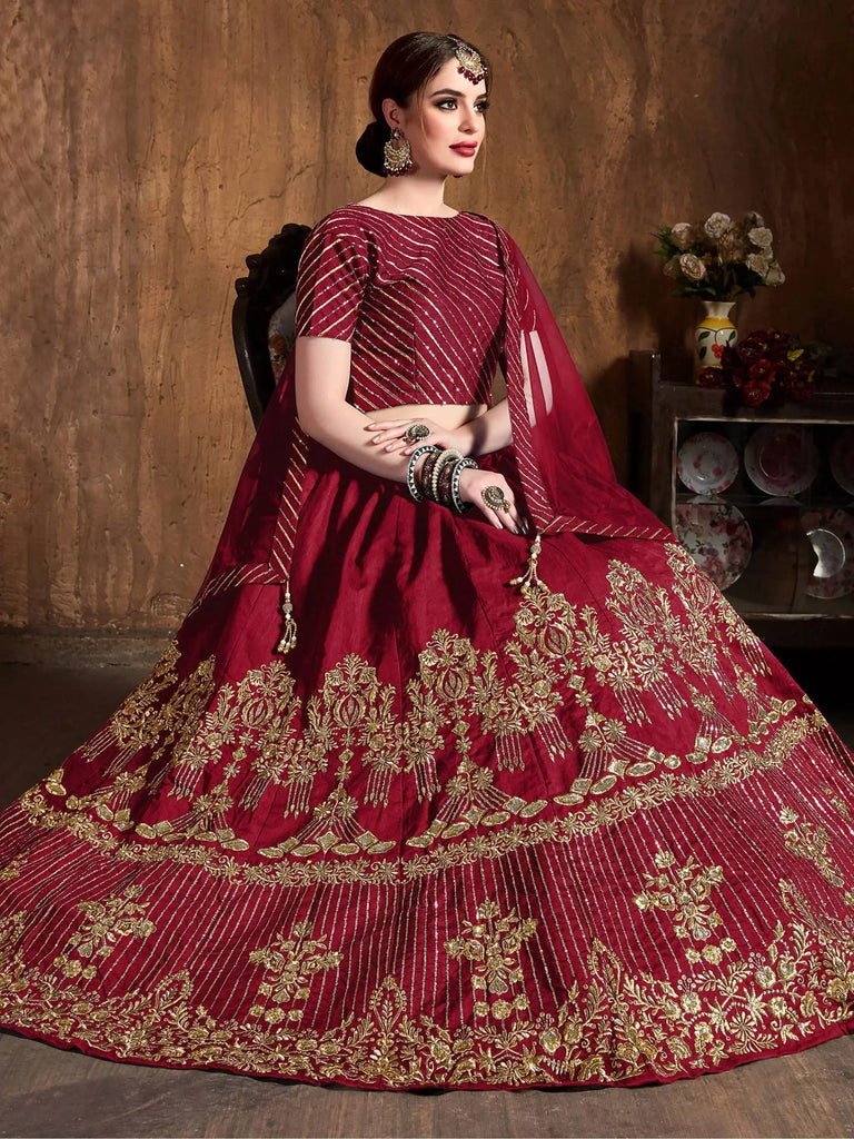 Red Zari Embroidery Art Silk Bridal Lehenga Choli With Dupatta