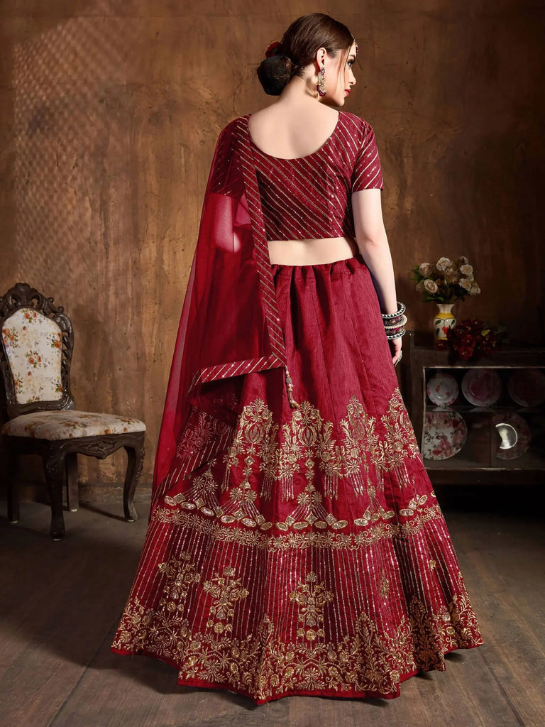 Red Zari Embroidery Art Silk Bridal Lehenga Choli With Dupatta