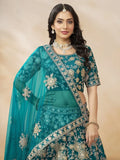 Regal Teal Green Embroidered Silk Lehenga Choli With Dupatta - Ethnic Plus In