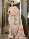 Rich Off White Floral Printed Office Wear Saree With Blouse - Ethnic Plus In