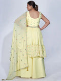 Elegant Light Yellow Embroidered Chiffon Ready-Made Palazzo Suit