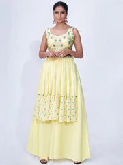 Elegant Light Yellow Embroidered Chiffon Ready-Made Palazzo Suit