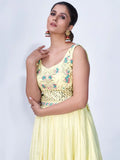 Elegant Light Yellow Embroidered Chiffon Ready-Made Palazzo Suit