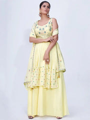 Elegant Light Yellow Embroidered Chiffon Ready-Made Palazzo Suit