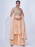 Graceful Peach Thread Embroidery Chiffon Ready-Made Palazzo Suit