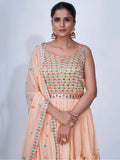 Graceful Peach Thread Embroidery Chiffon Ready-Made Palazzo Suit