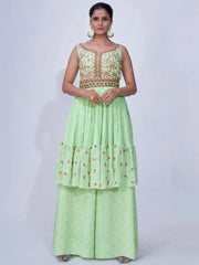 Alluring Mint Green Embroidered Chiffon Ready-Made Palazzo Suit