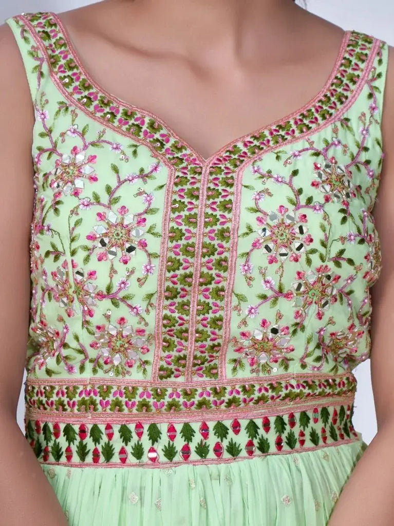 Alluring Mint Green Embroidered Chiffon Ready-Made Palazzo Suit