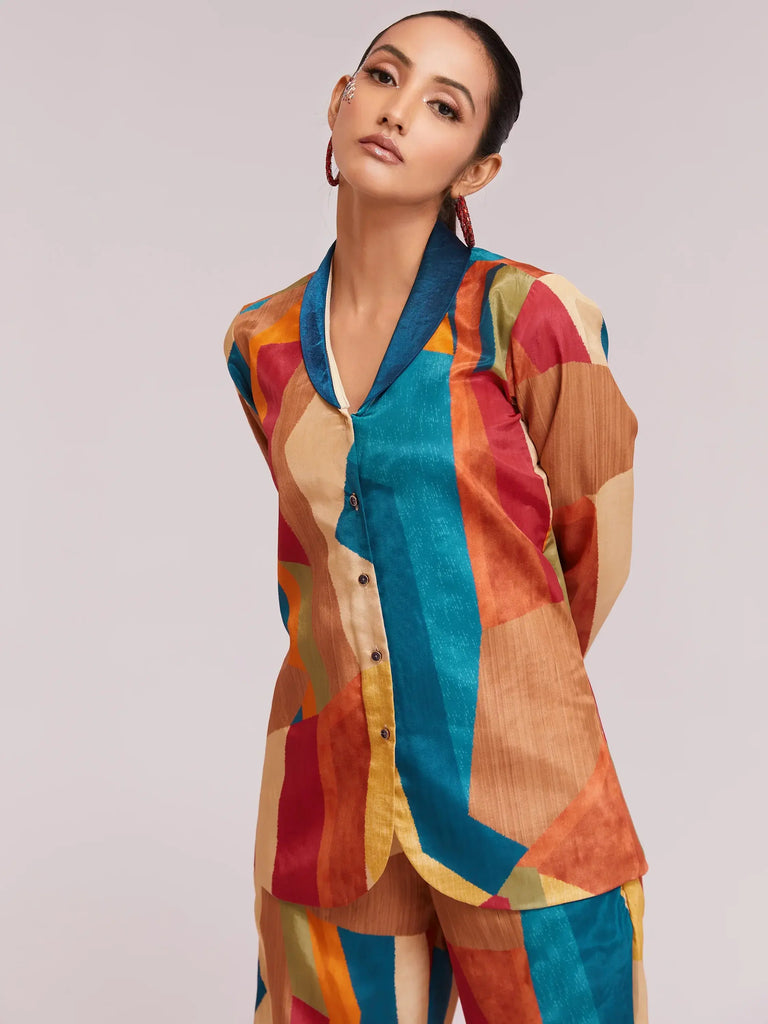 Astonishing Multi-Color Digital Printed Crepe Shirt Pant With Blazer