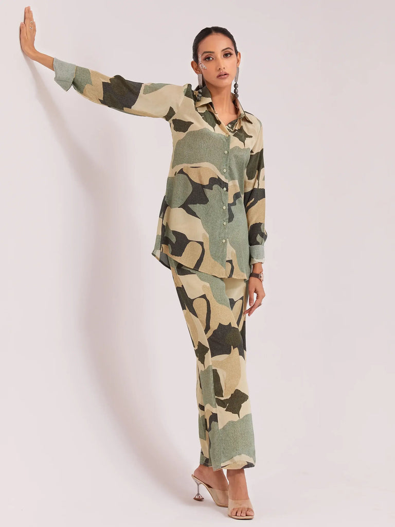 Incredible Multi-Color Digital Printed Crepe Office Wear Co-Ord Set