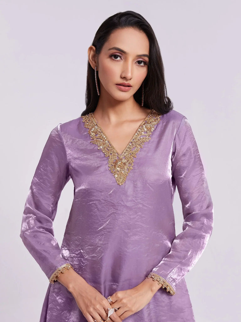 Astonishing Lilac Organza Designer Kurta With Palazzo Set