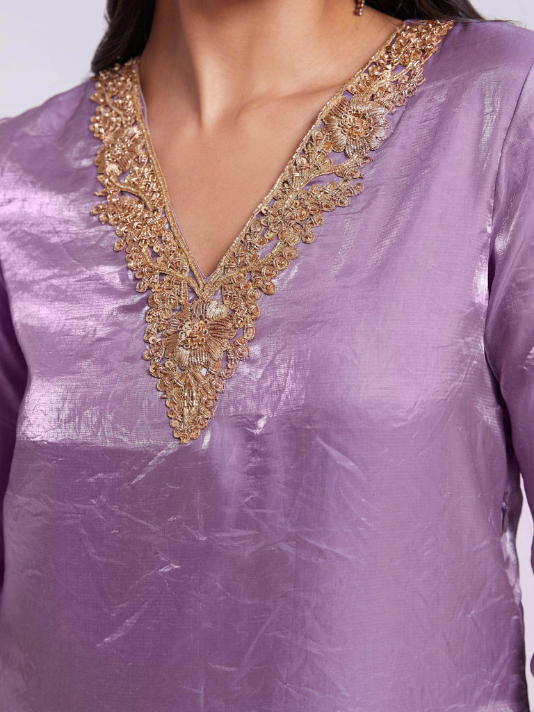 Astonishing Lilac Organza Designer Kurta With Palazzo Set