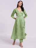 Incredible Sea Green Organza Festival Wear Kurta With Pant