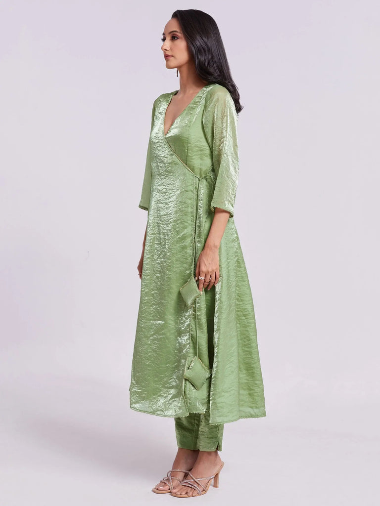 Incredible Sea Green Organza Festival Wear Kurta With Pant
