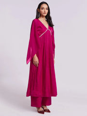Awesome Pink Lace Work Organza Designer Kurta With Palazzo