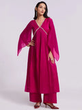 Awesome Pink Lace Work Organza Designer Kurta With Palazzo