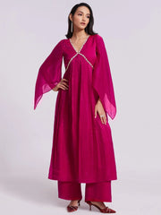 Awesome Pink Lace Work Organza Designer Kurta With Palazzo