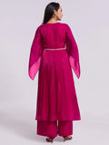Awesome Pink Lace Work Organza Designer Kurta With Palazzo