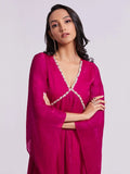 Awesome Pink Lace Work Organza Designer Kurta With Palazzo