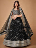 Glorious Black Sequins Embroidered Net Party Wear Lehenga Choli