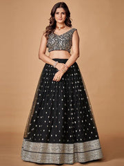 Glorious Black Sequins Embroidered Net Party Wear Lehenga Choli