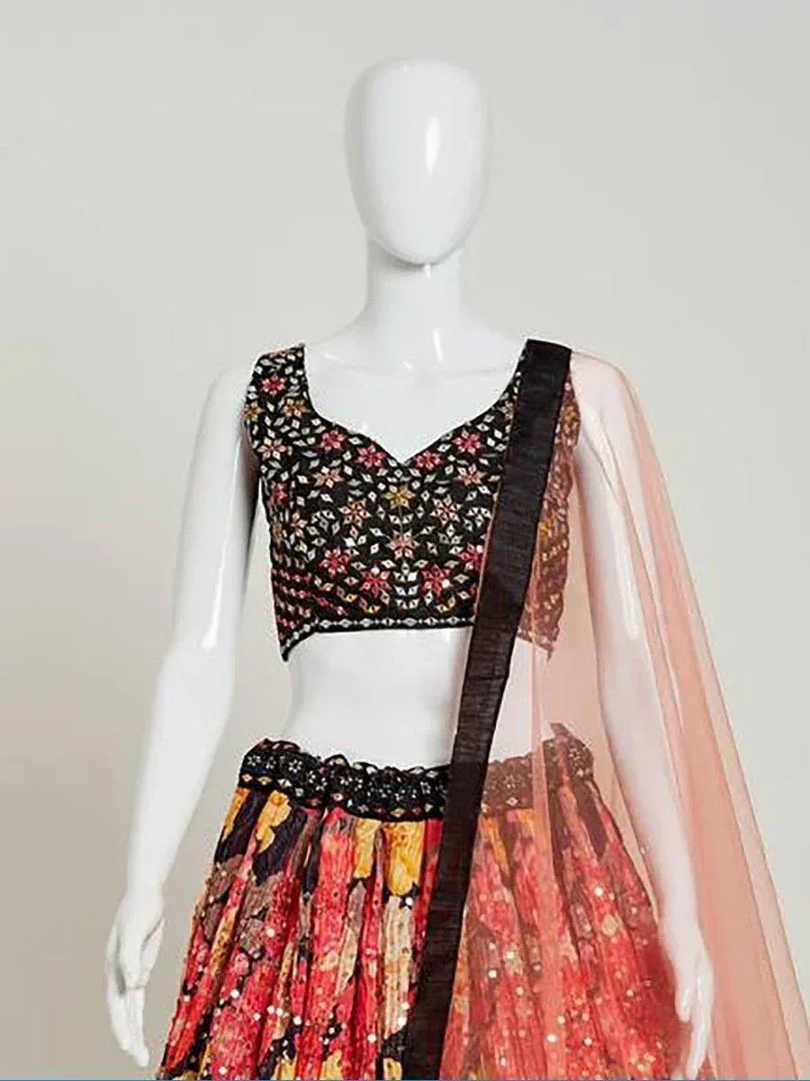 Floral embroidered lehenga choli with sheer dupatta, Indian ethnic wear for women