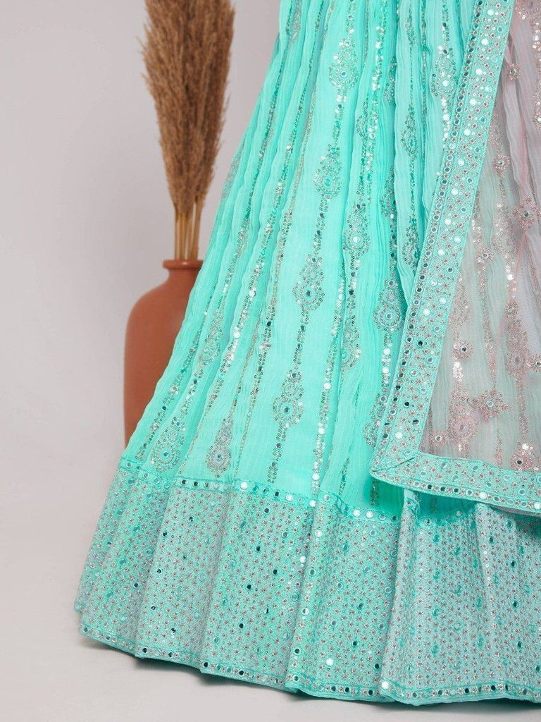 Enchanting Sky-Blue Embroidered Georgette Wedding Lehenga Choli
