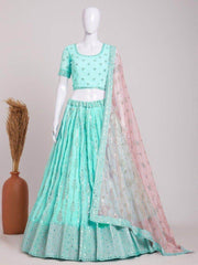 Enchanting Sky-Blue Embroidered Georgette Wedding Lehenga Choli