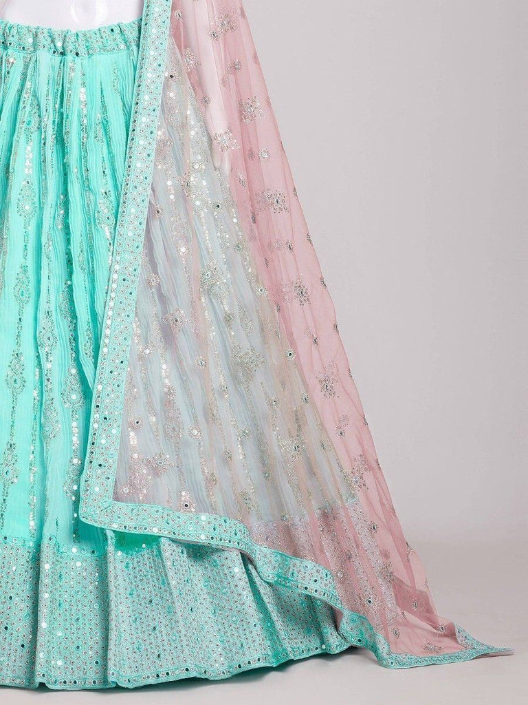 Enchanting Sky-Blue Embroidered Georgette Wedding Lehenga Choli