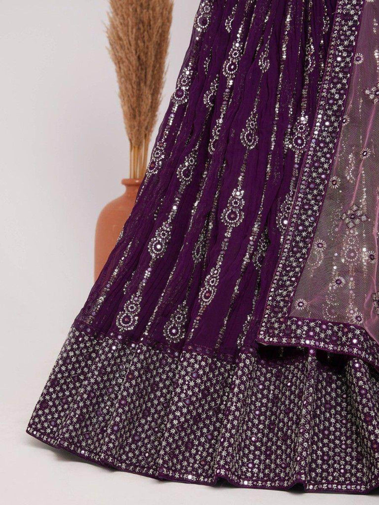 Fascinating Purple Sequins Georgette Reception Wear Lehenga Choli