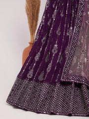 Fascinating Purple Sequins Georgette Reception Wear Lehenga Choli