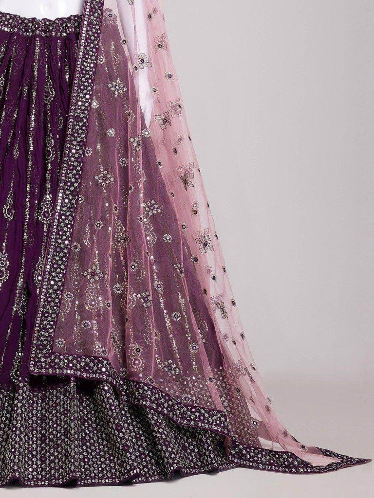 Fascinating Purple Sequins Georgette Reception Wear Lehenga Choli