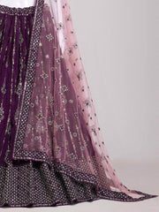 Fascinating Purple Sequins Georgette Reception Wear Lehenga Choli